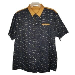 SSLR VINTAGE Shirt Button Front Short Sleeve Black/Orange Big Tall Size 2XL